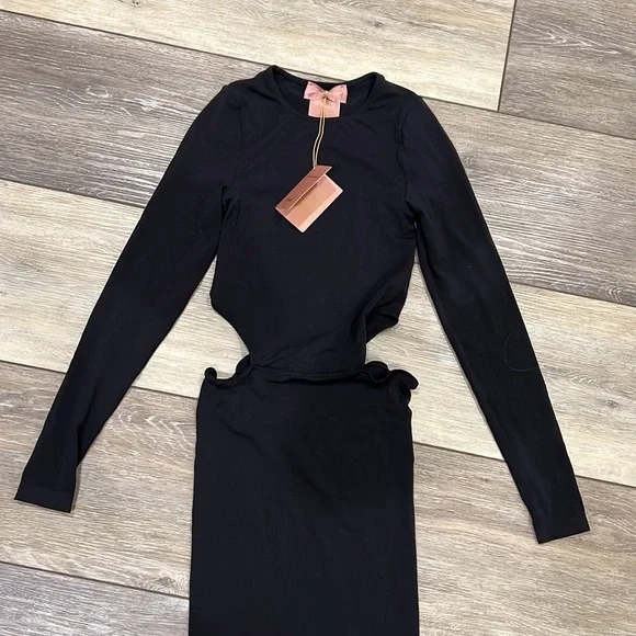 Amina Muaddi Black Cutout Midi Dress - Picture 7 of 8